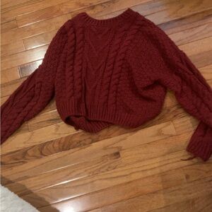 Cozy Cable Knit Sweater - Deep Red